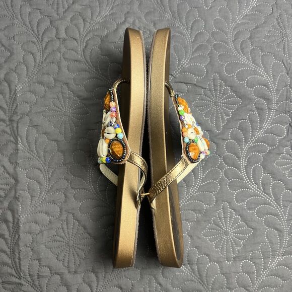 CATO Afrocentric Sandals Beaded Pretty Beach Vacation Cruise SZ 9 Resort Chic - Picture 7 of 8